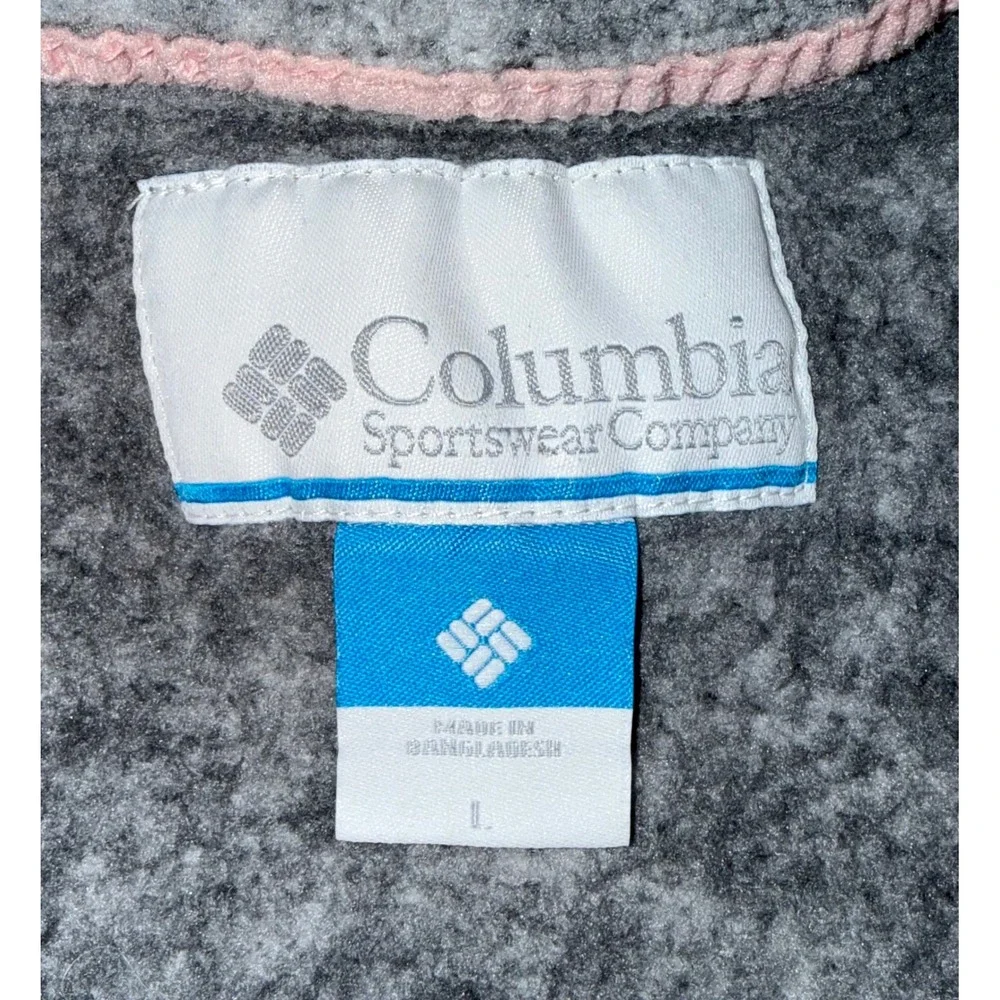 Columbia‎ Youth Girls Hooded Fleece Jacket Pink Trim Size L Gray Zip Up